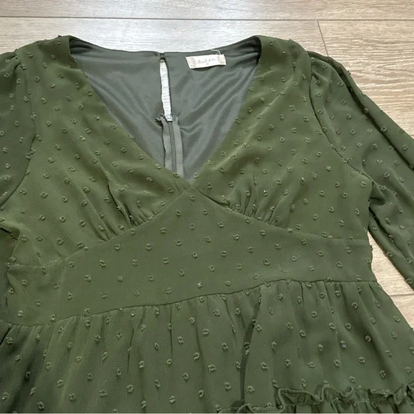 •Sold•  Altar’d State Swiss Dot Long Sleeve Tiered Mini Dress - Picture 6 of 12